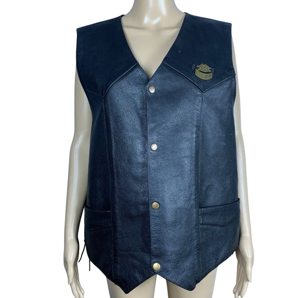 Custom BILT Leather Motorcycle Vest Sz 3XL Black  Hog Harley Davidson Pin